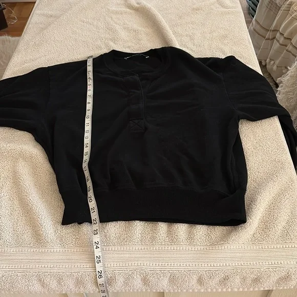 LEEN Loopwheel Black Women's sweatshirt with top buttons. Made in USA from Saks - Picture 9 of 10